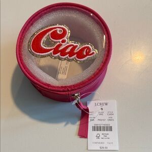 J. Crew Pink 'Ciao' Embroidered Hair Accessory Case